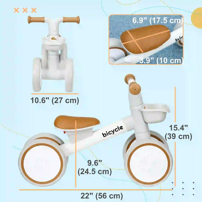 Toddler Balance Bike, Adjustable Seat, Removable Basket, 4 Wheels, Brown Riding & Rocking Toys at Gallery Canada