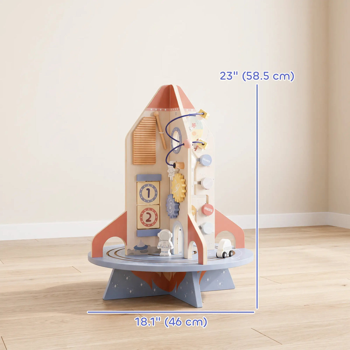 Cube d'activité en bois fusée, trieur de formes et labyrinthe de perles pour tout-petits 24M-6Y