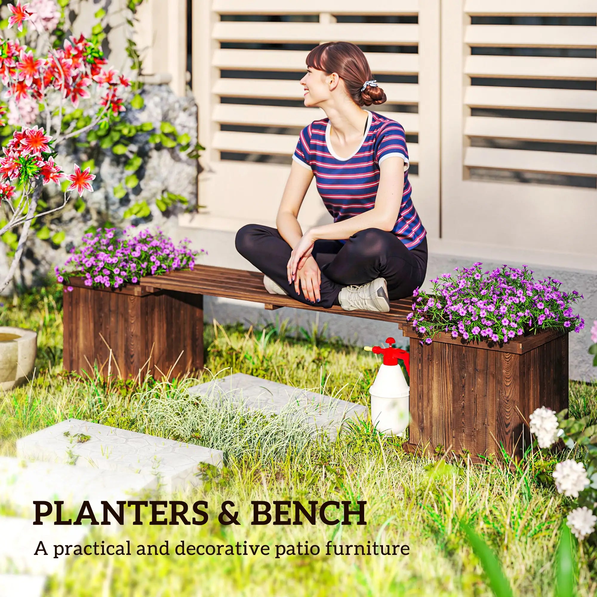 Raised Garden Bed Bench Planter, 69.25