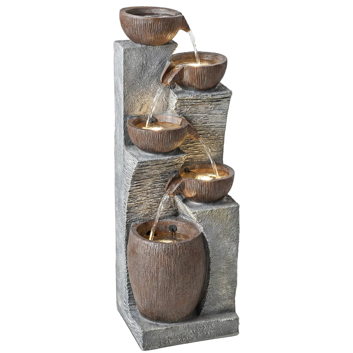 5-Tier Outdoor Water Fountain, Cascading Rock Waterfall, Grey Rustic Brown Water Fountains at Gallery Canada