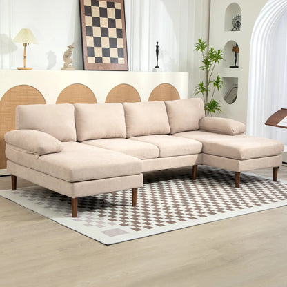 U Shape Couch, Double Chaise Lounge, 4 Seater Sofa, Wooden Legs, Beige Sofas & Reclining Chairs at Gallery Canada