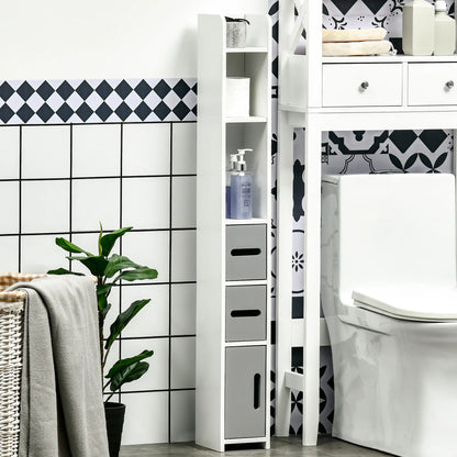 Freestanding Tall Bathroom Cabinet, Narrow Bathroom Storage Cabinet with Shelves and Cupboards, Grey and White
