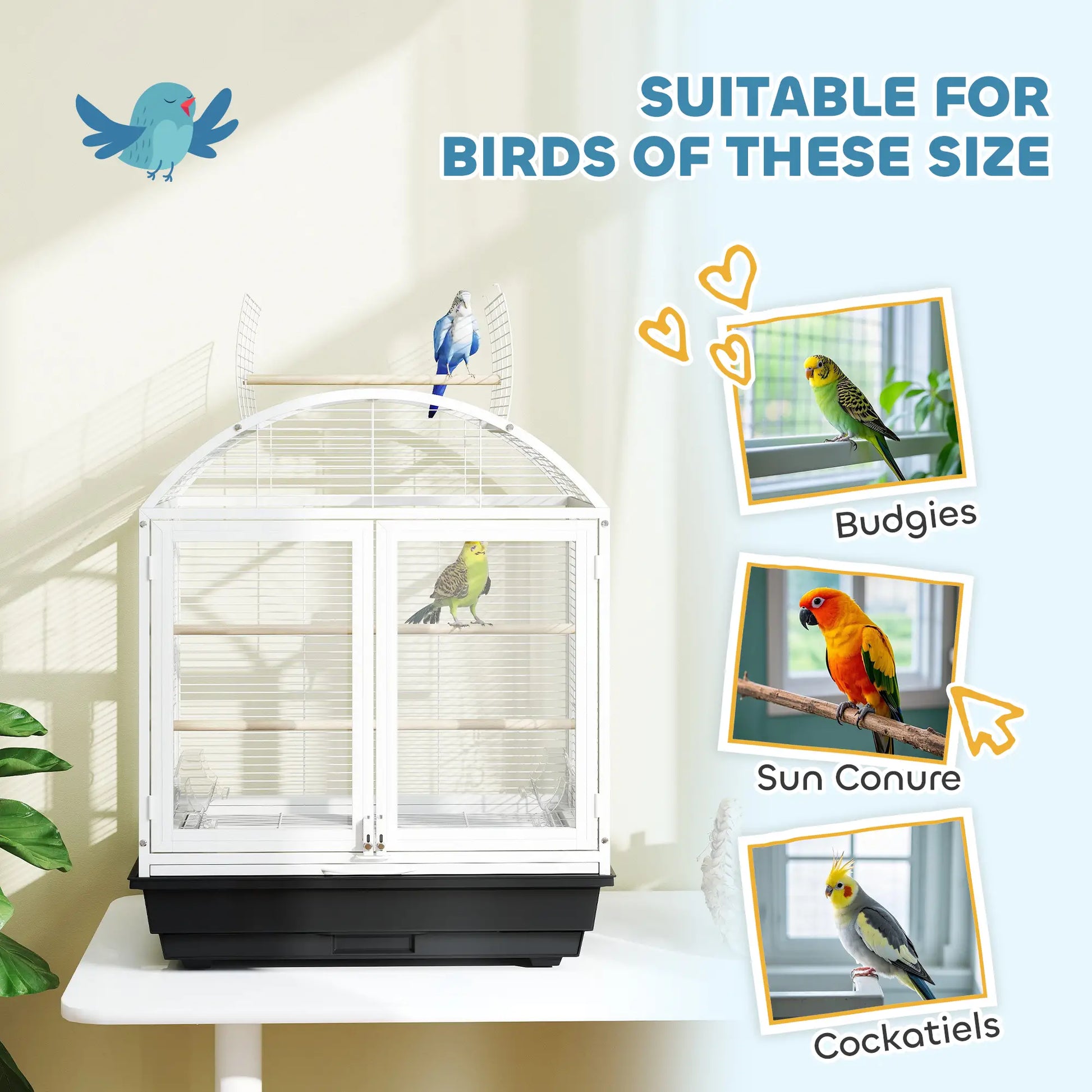 30 Inch Open Top Bird Cage, Removable Tray, Food Container, Dark Grey Bird Cages at Gallery Canada