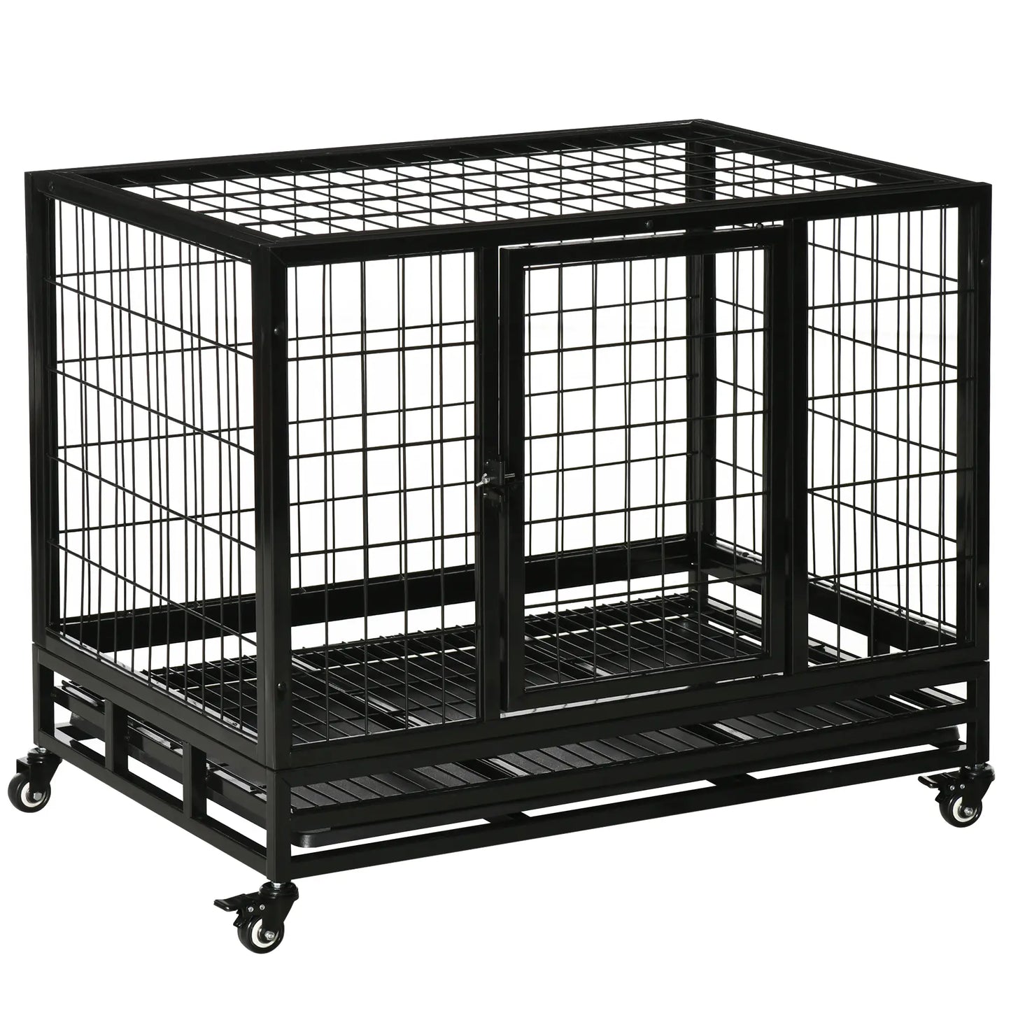 Heavy Duty Dog Crate, Two Doors, Lockable Wheels, Removable Tray, 36" x 24" x 27" Houses, Kennels & Pens Black at Gallery Canada