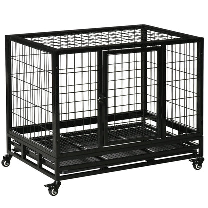 Heavy Duty Dog Crate, Two Doors, Lockable Wheels, Removable Tray, 36" x 24" x 27" Houses, Kennels & Pens Black at Gallery Canada