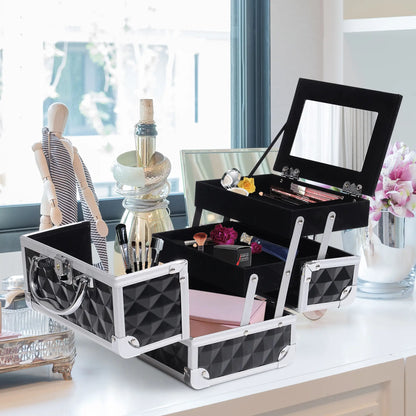 3 Tier Diamond Texture Makeup Train Case, Black Makeup Cases at Gallery Canada