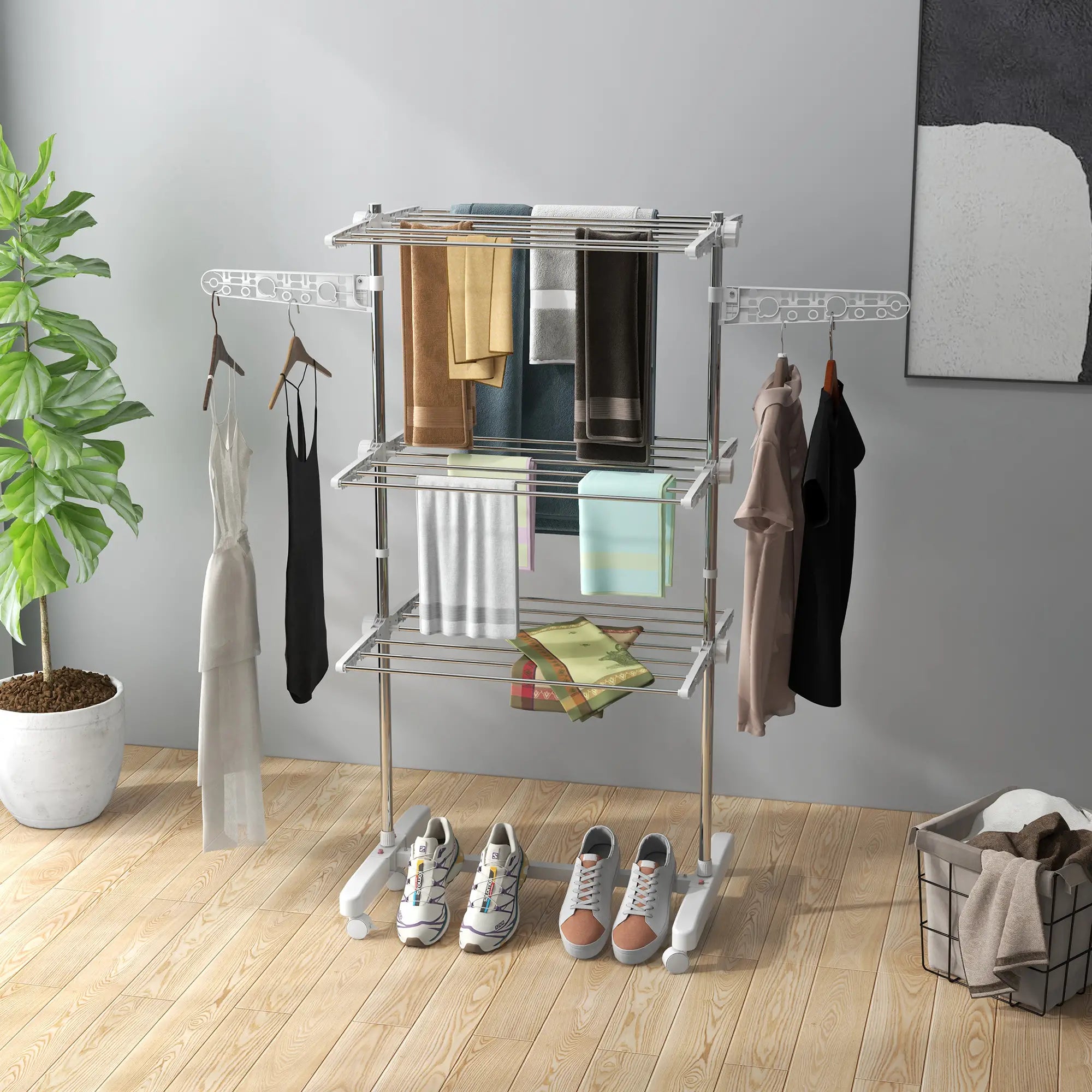3-Tier Foldable Clothes Drying Rack, Stainless Steel, White Bath Accessories at Gallery Canada