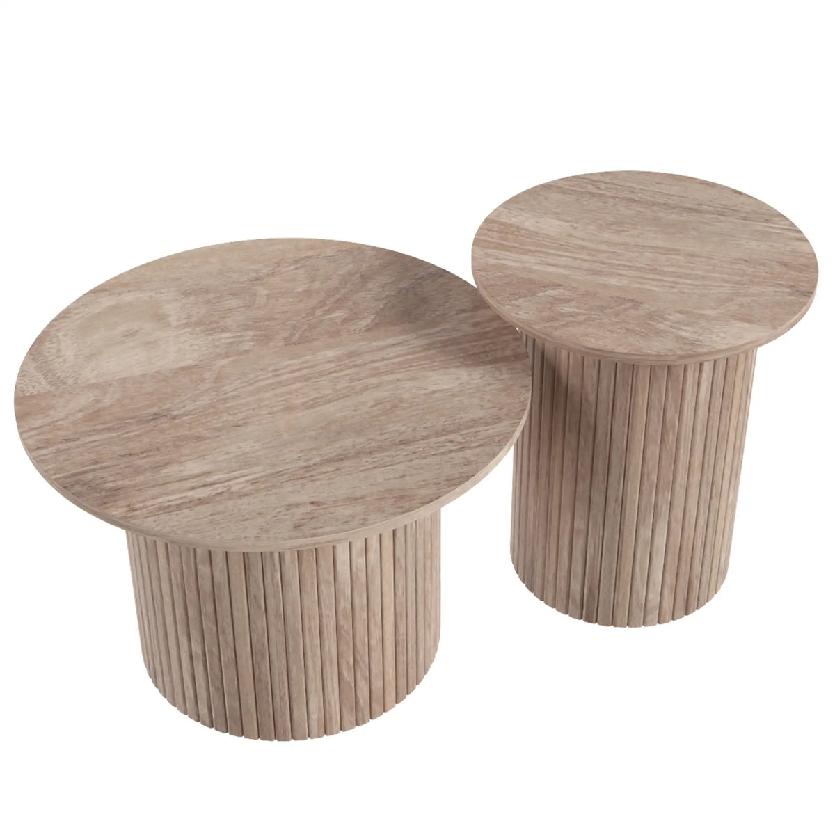 Round Nesting Coffee Table Set of 2, Fluted Mid Century Side Tables
