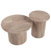 Round Nesting Coffee Table Set of 2, Fluted Mid Century Side Tables