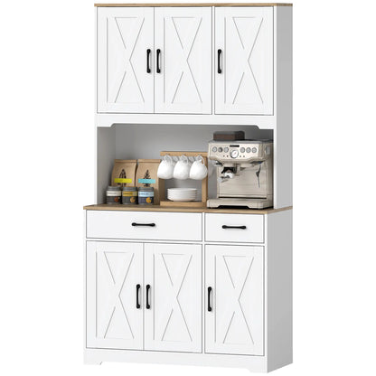 Tall Kitchen Pantry, 6 Doors, 2 Drawers, Adjustable Shelves, White Kitchen Pantry Cabinets Natural Wood, White at Gallery Canada