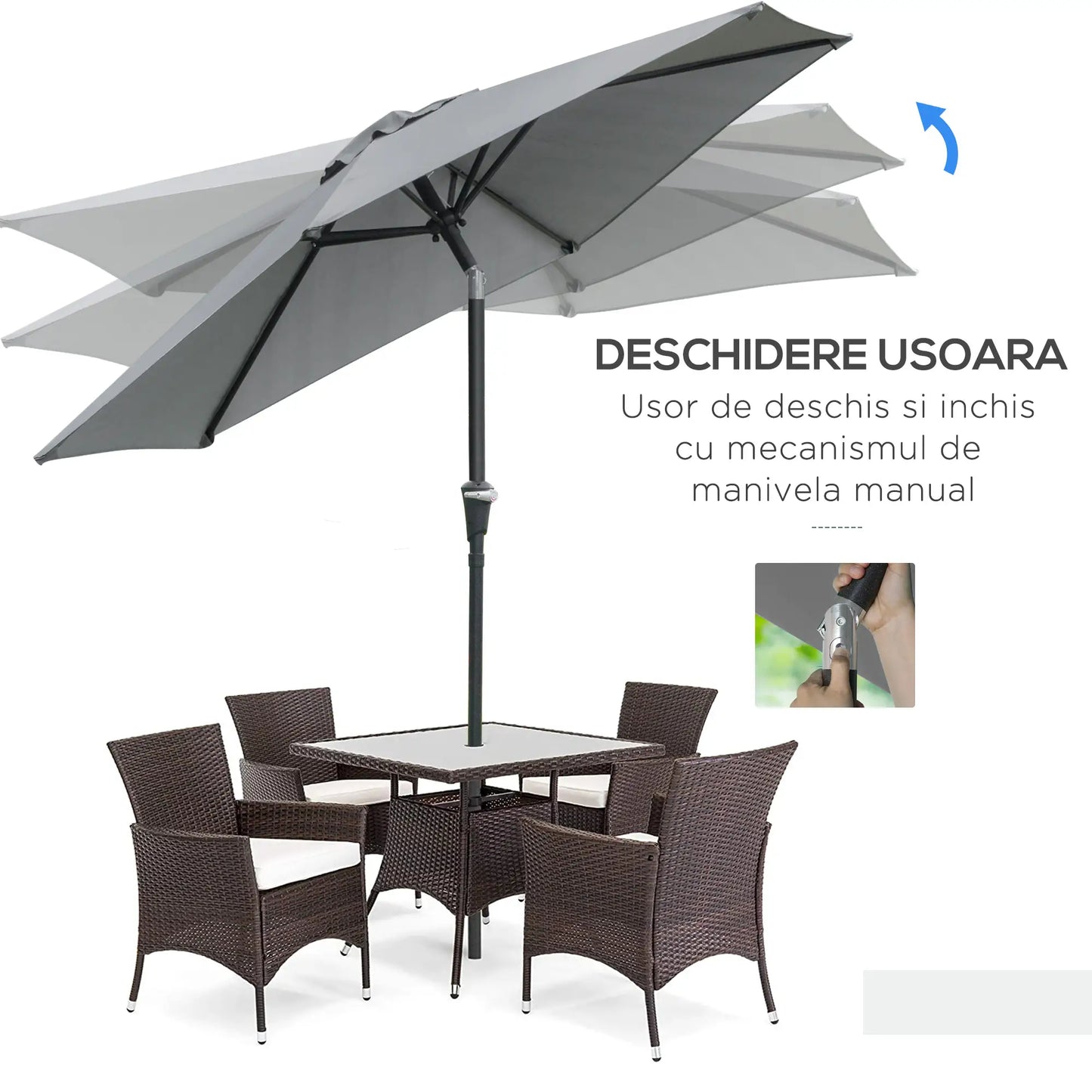 Outdoor Patio Sun Umbrella, 6 Ribs, Light Grey Patio Umbrellas at Gallery Canada