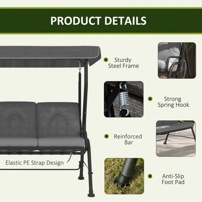 3-Person Patio Swing Chair with Canopy, Light Grey Porch Swings with Canopy at Gallery Canada