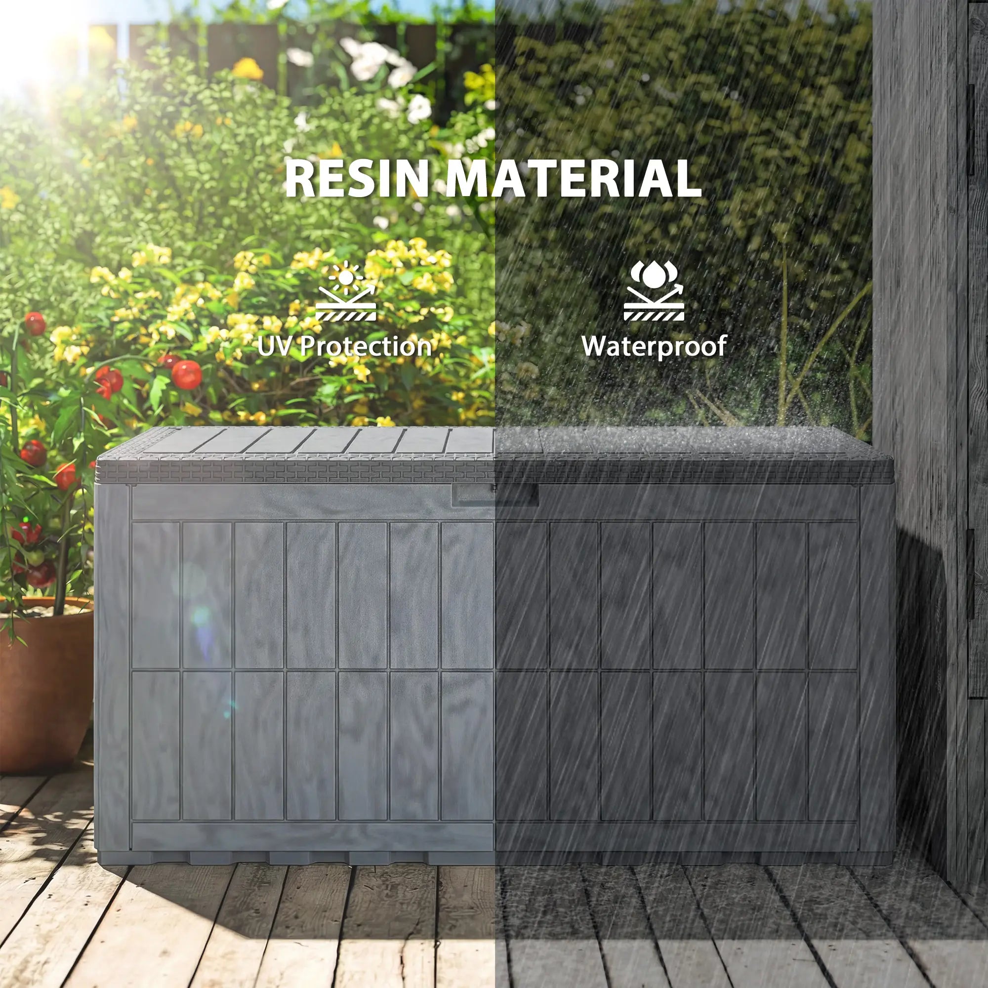 100 Gallon Resin Deck Box, Waterproof Lockable Outdoor Storage Patio Storage Boxes at Gallery Canada
