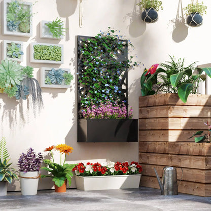 Metal Raised Garden Bed With Trellis, Privacy Panel, Irregular Line Cut-Outs