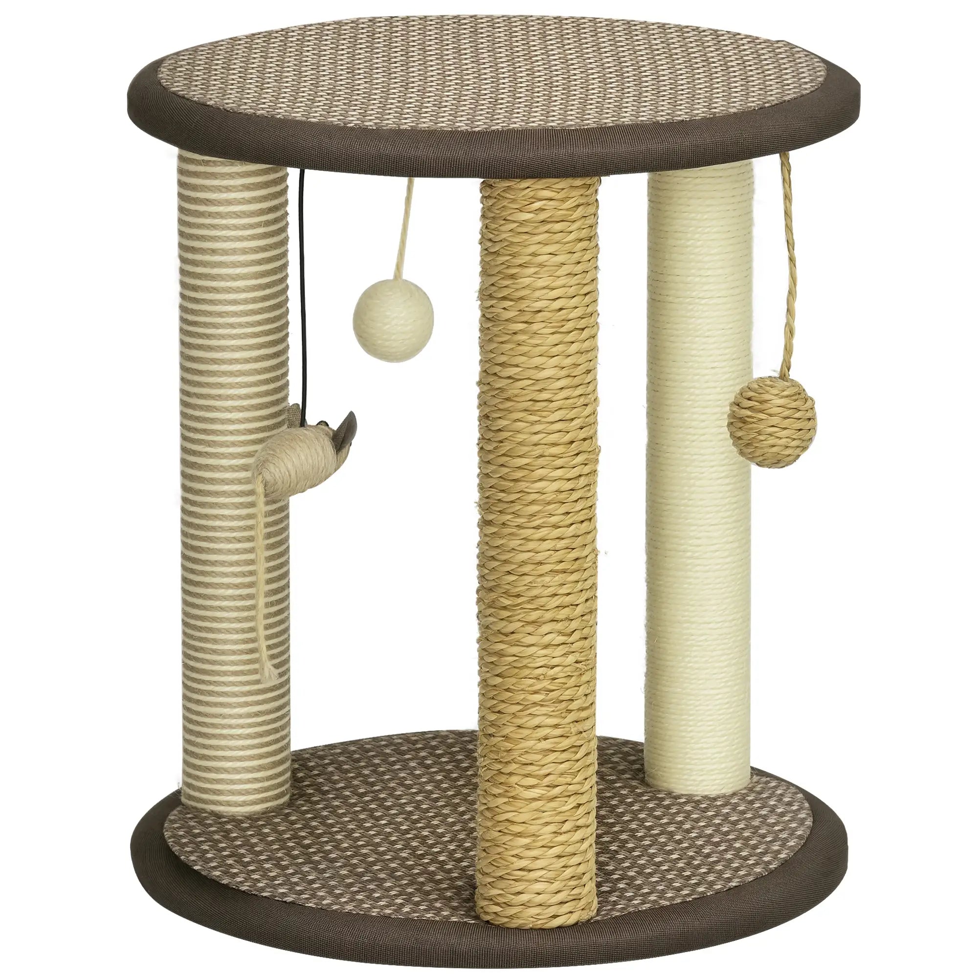 17 Cat Tree, Kitty Activity Centre, Hanging Toys, Scratching Post, Brown Cat Towers Brown, Beige at Gallery Canada