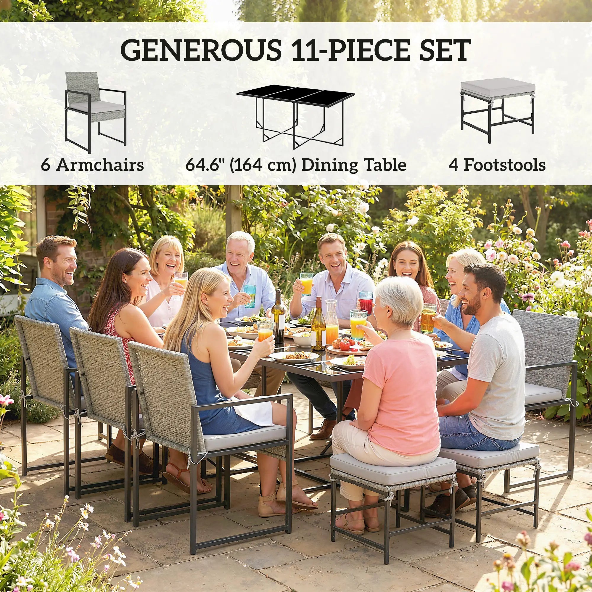 Wicker Patio Dining Set, 6 Armchairs, 4 Stools, Light Grey Outdoor Dining Sets at Gallery Canada