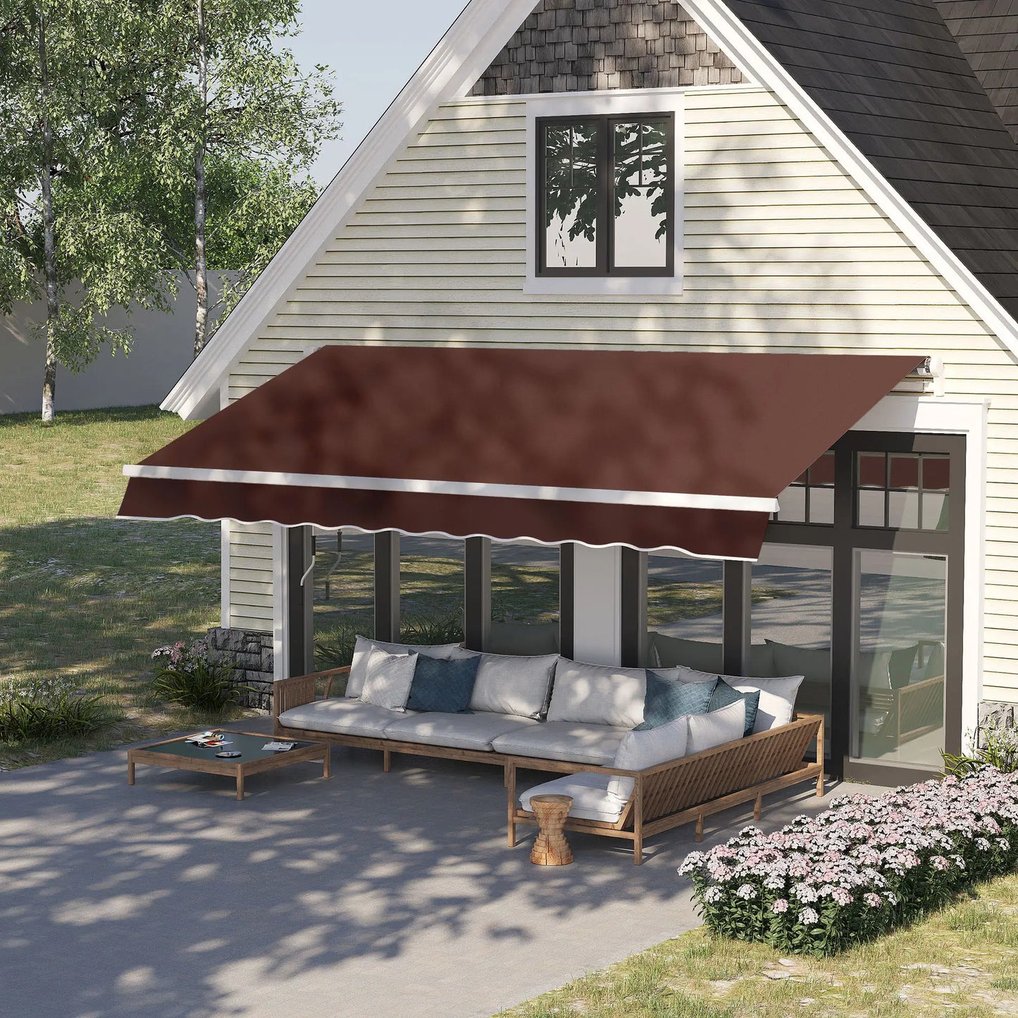 12' x 8' Retractable Patio Awning, Manual Crank Handle, UV Water-Resistant Patio Awnings at Gallery Canada