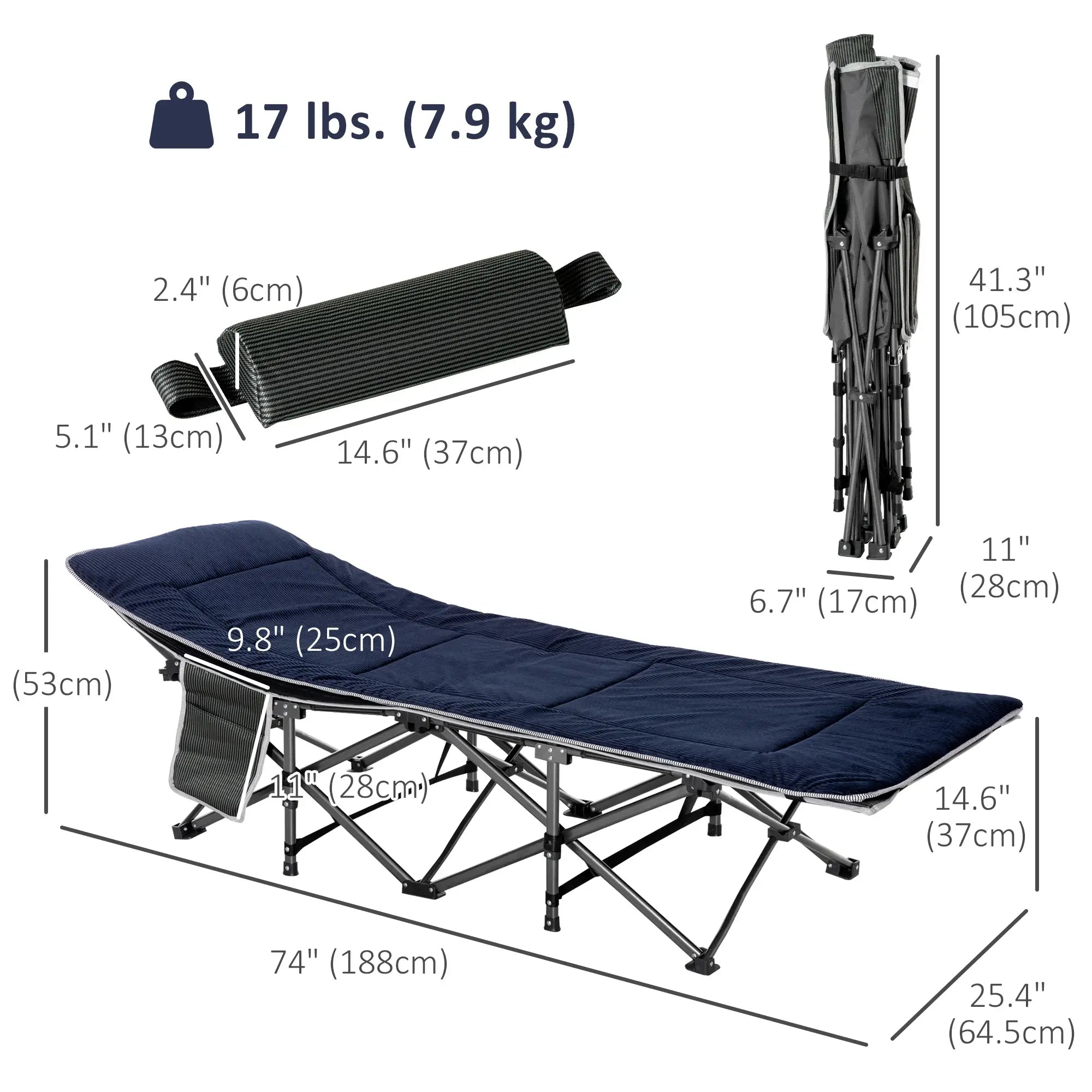 Folding Camping Cot with Mattress, Pillow, Double Layer Oxford, Carry Bag, Grey and Blue, Grey, Blue Camping Cots at Gallery Canada