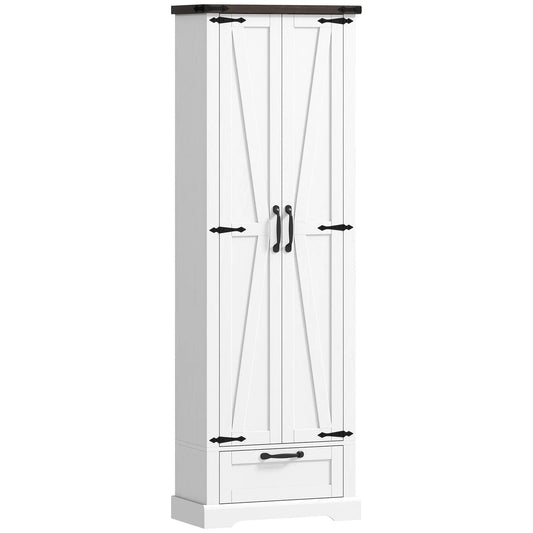 "71" Armoire de garde-manger, Étagères réglables, 2 Portes, Tiroir, Blanc