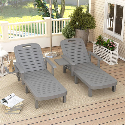 2 Tanning Chairs, 5 Position Adjustable, Foldable Side Table, Dark Grey Lounger Chairs at Gallery Canada
