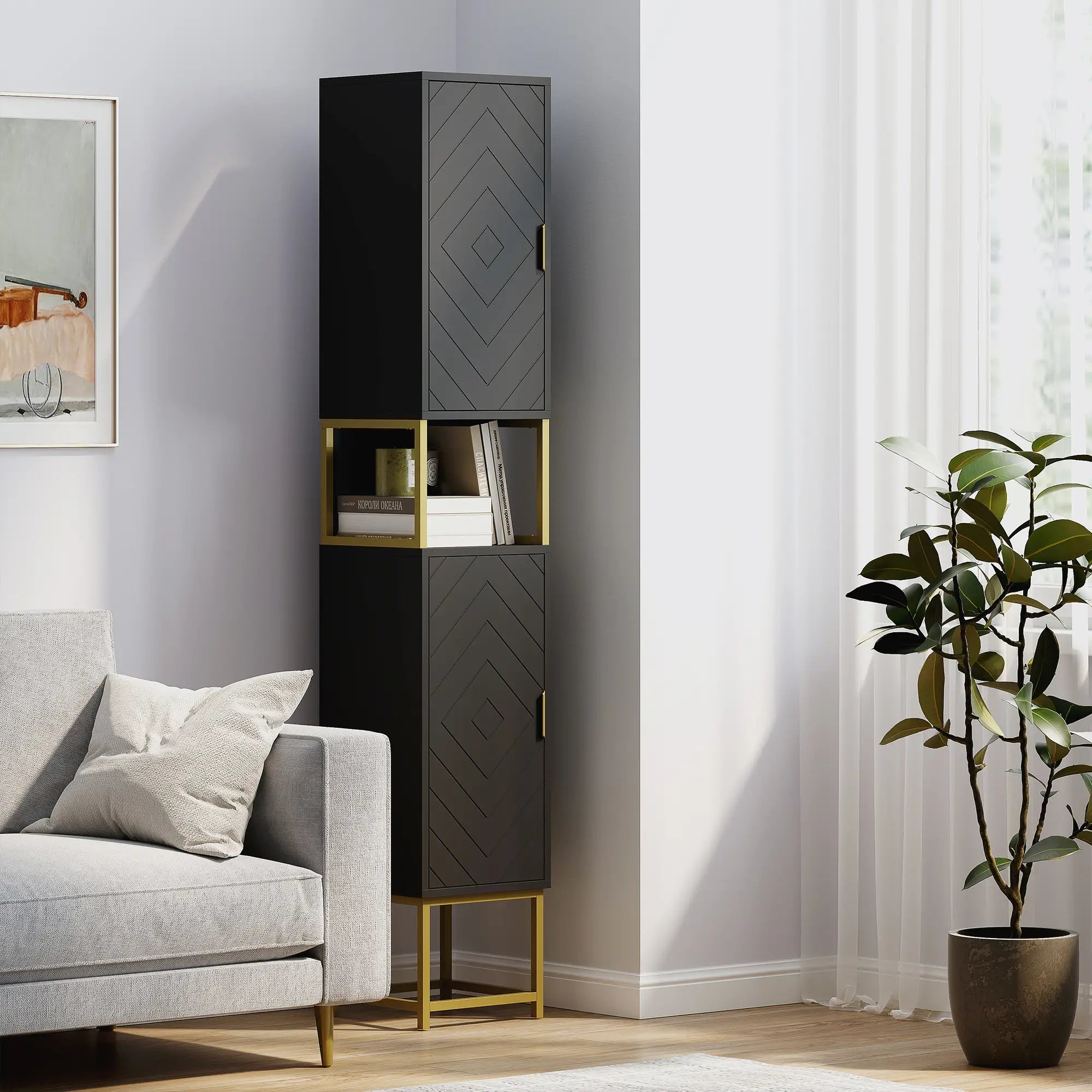 Tall Bathroom Storage Cabinet, Narrow with Adjustable Shelf, Black Bathroom Cabinets at Gallery Canada
