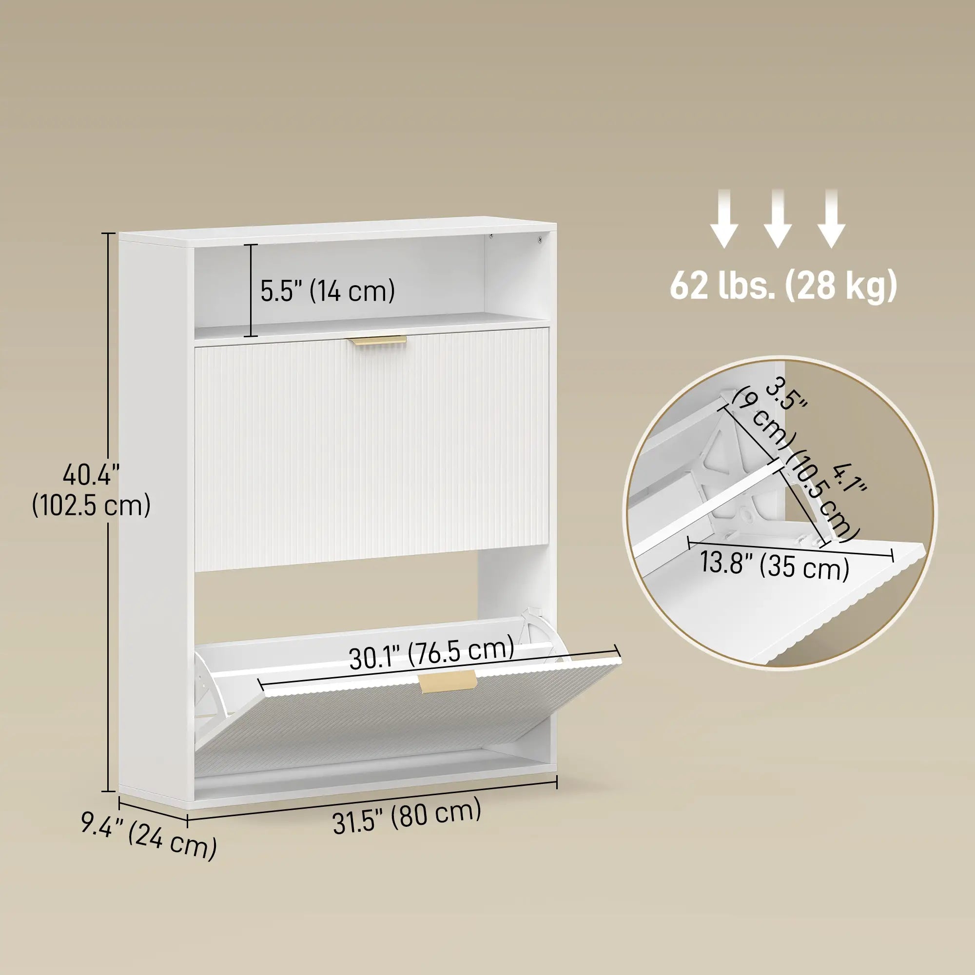 Narrow Shoe Cabinet With 2 Flip Drawers, Top Shelf, White Shoe Storage Cabinets & Racks at Gallery Canada