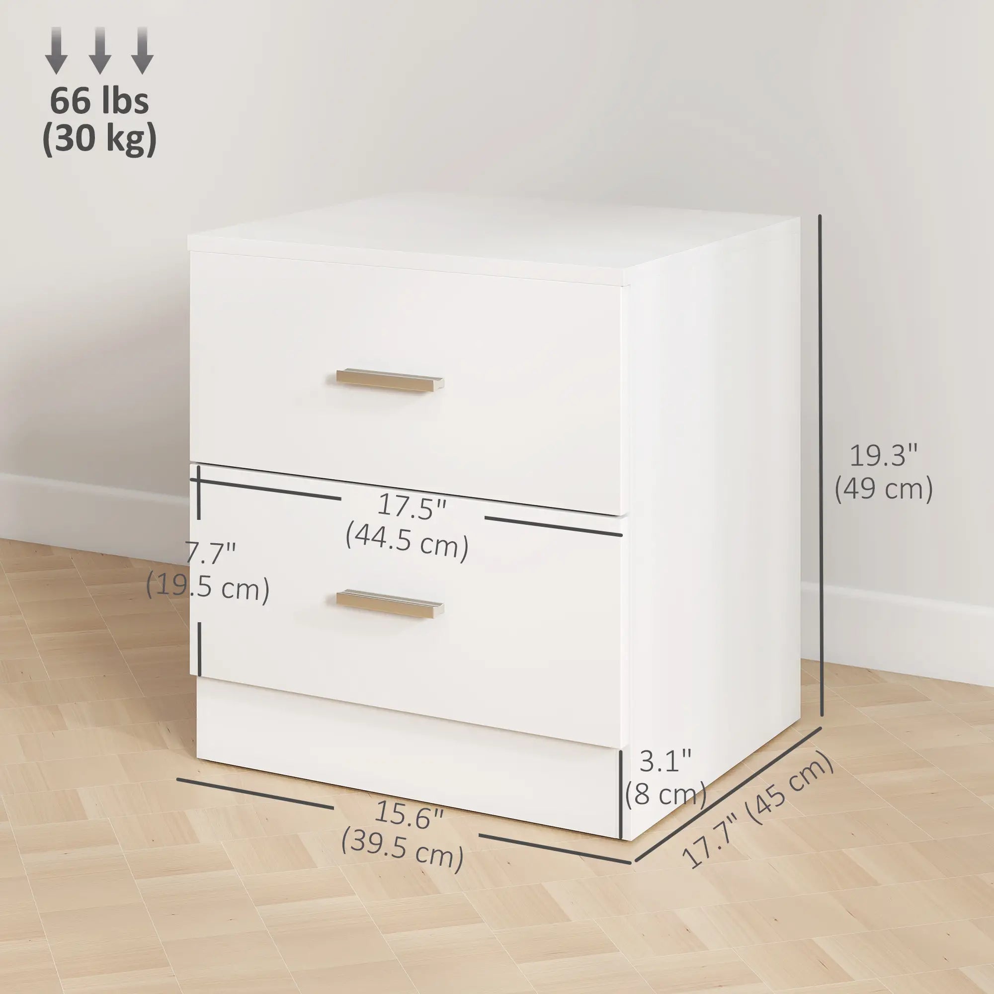 Modern Bedside Table with 2 Drawers, Nightstand, White Bedside Tables at Gallery Canada