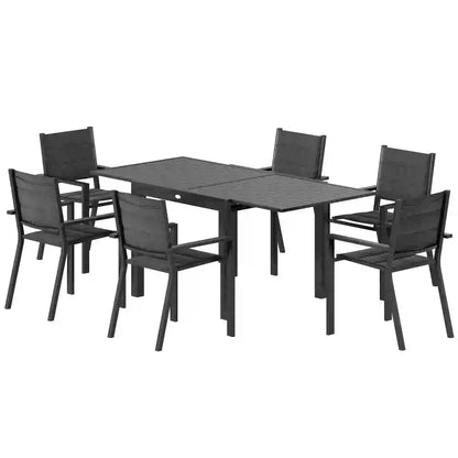 Aluminum Expandable Outdoor Dining Set, 6 Stackable Chairs, Black Outdoor Dining Sets Black at Gallery Canada
