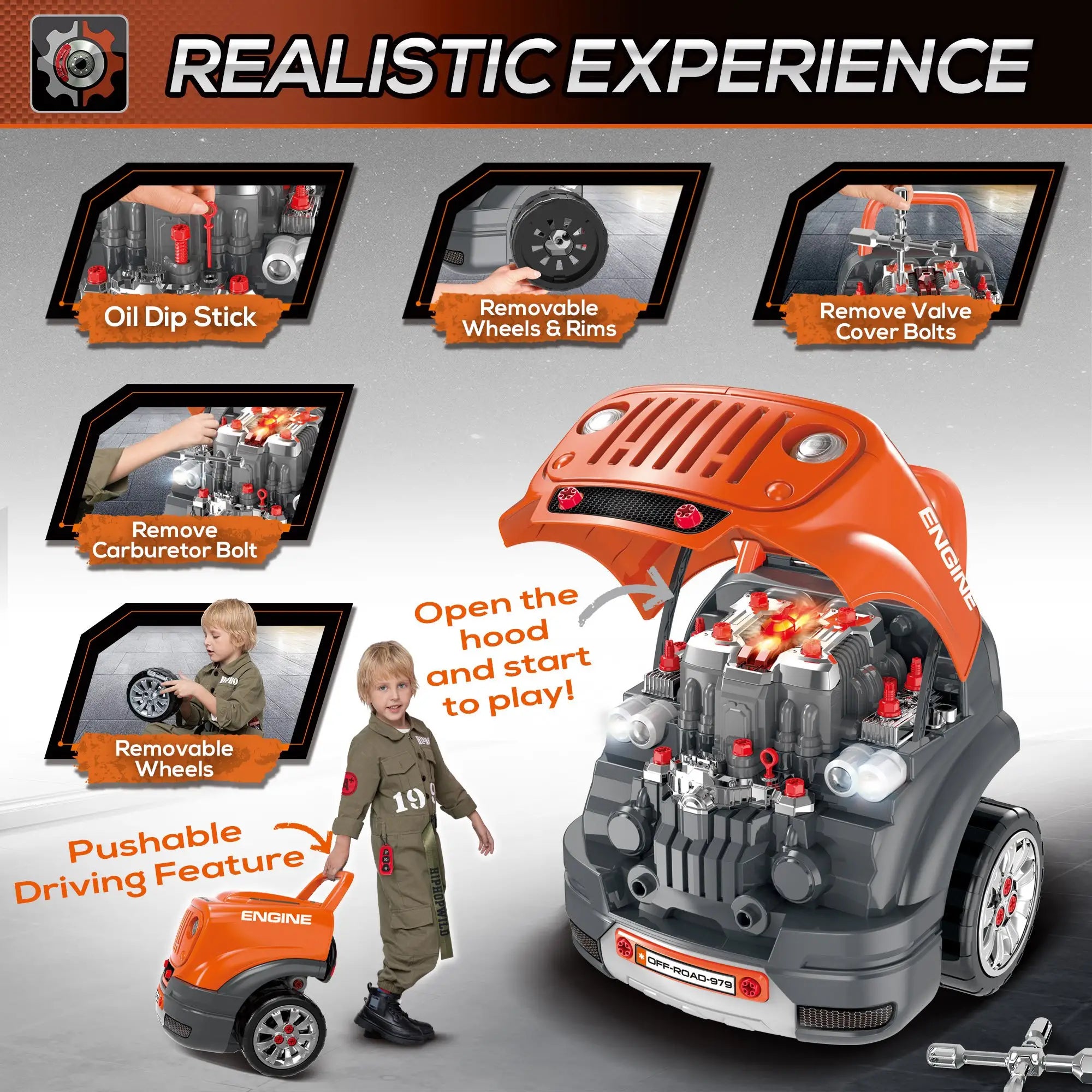 Kids Truck Engine Toys, Construction Educational Repair Car Tool Set with Light and Sound, Orange Workbench Toy Sets at Gallery Canada