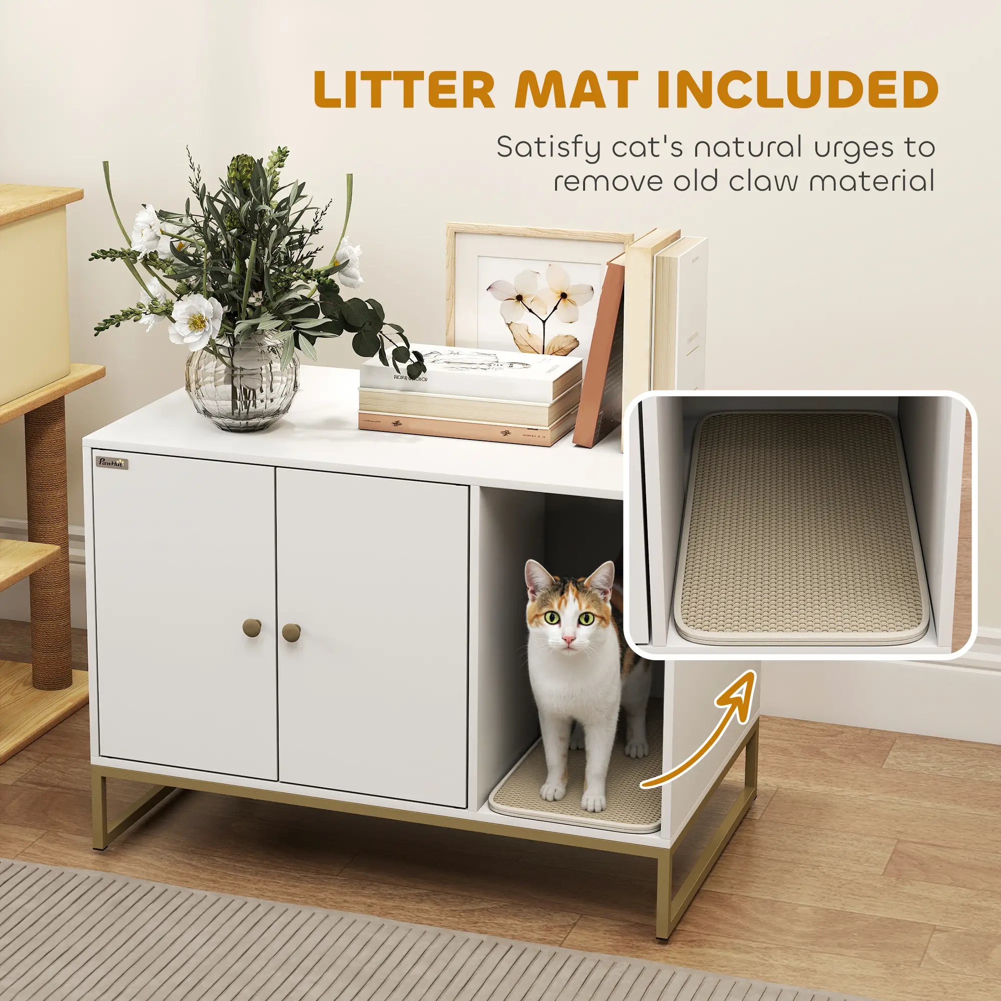 Cat Litter Box Enclosure, Tall Legs, Litter Mat, 31.5