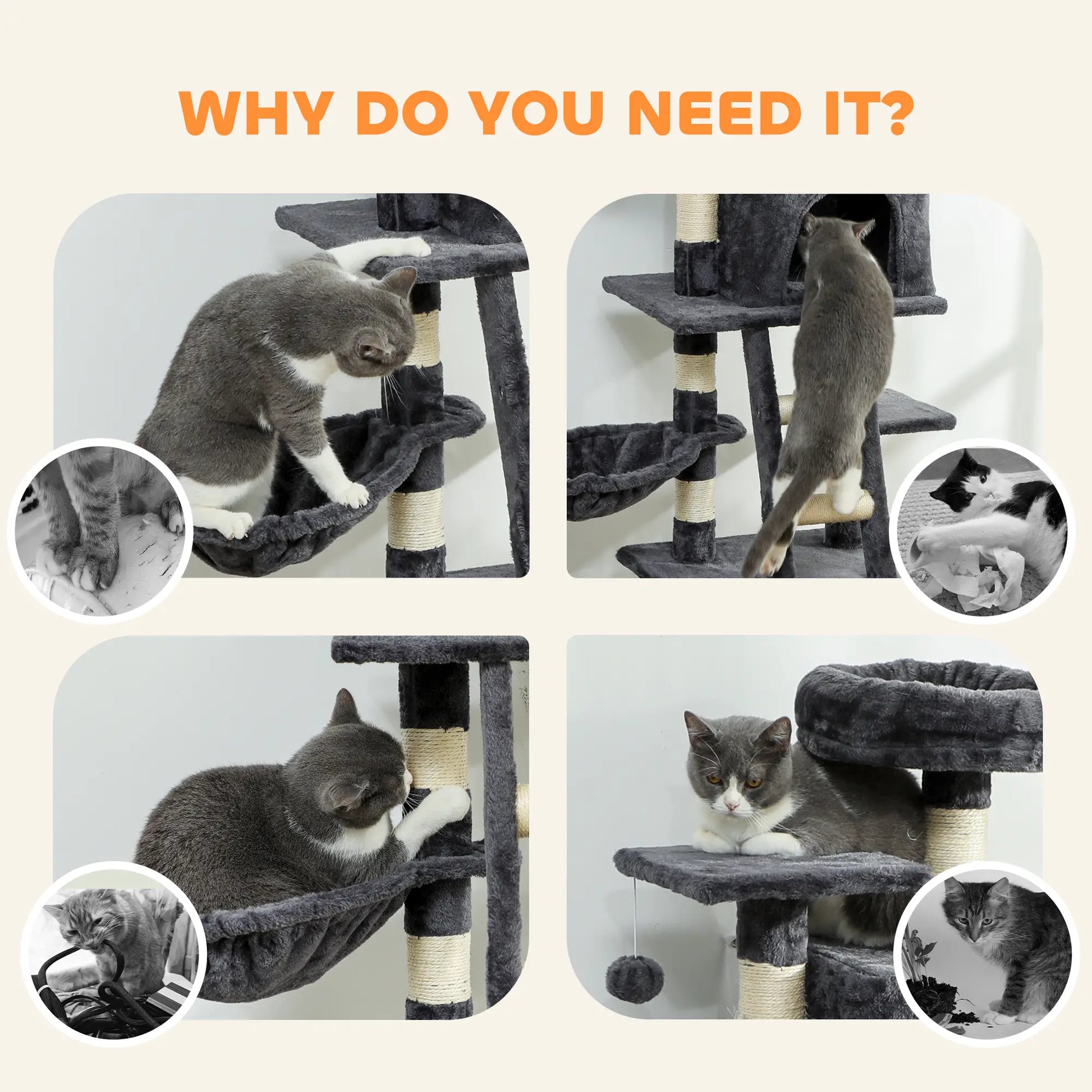 52 Inch Large Cat Tree, Dark Grey Cat Towers at Gallery Canada
