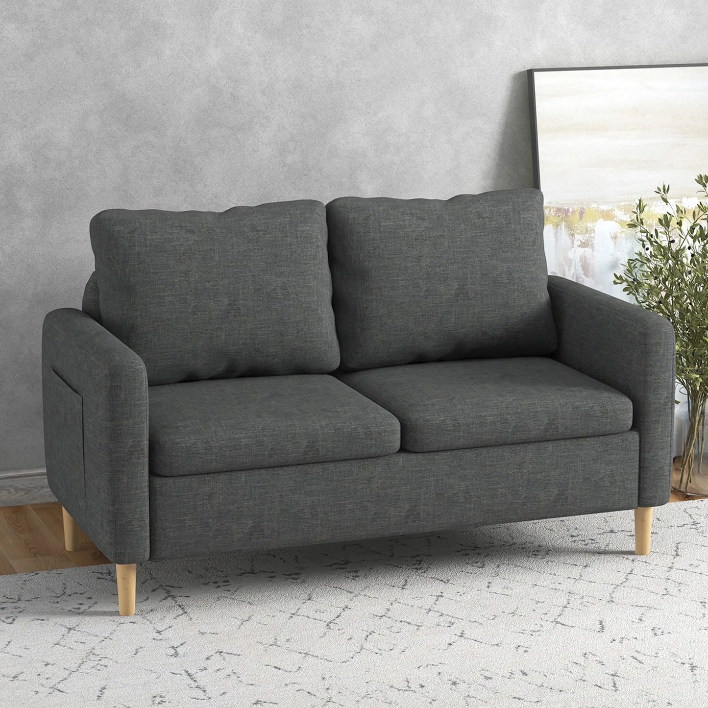 56" 2 Seat Sofa, Modern Love Seat, Upholstered Couch, Grey 2-Seater Sofas at Gallery Canada