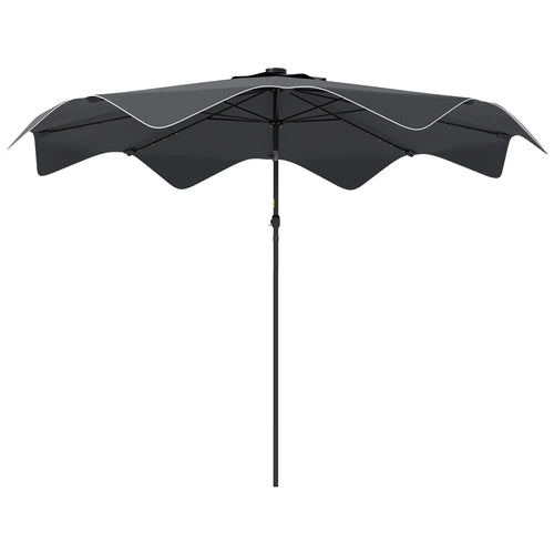 Solar Patio Umbrella with LED, Tilt, Crank, 10 x 10 ft, Dark Grey