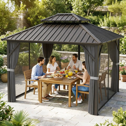 10' x 12' Hardtop Gazebo, Aluminum Frame, Galvanized Steel Roof, Dark Grey Gazebos at Gallery Canada