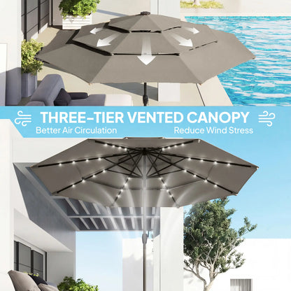 9.3 ft Outdoor Patio Umbrella, Solar LED Lights, Cover, Grey Sun Umbrellas at Gallery Canada