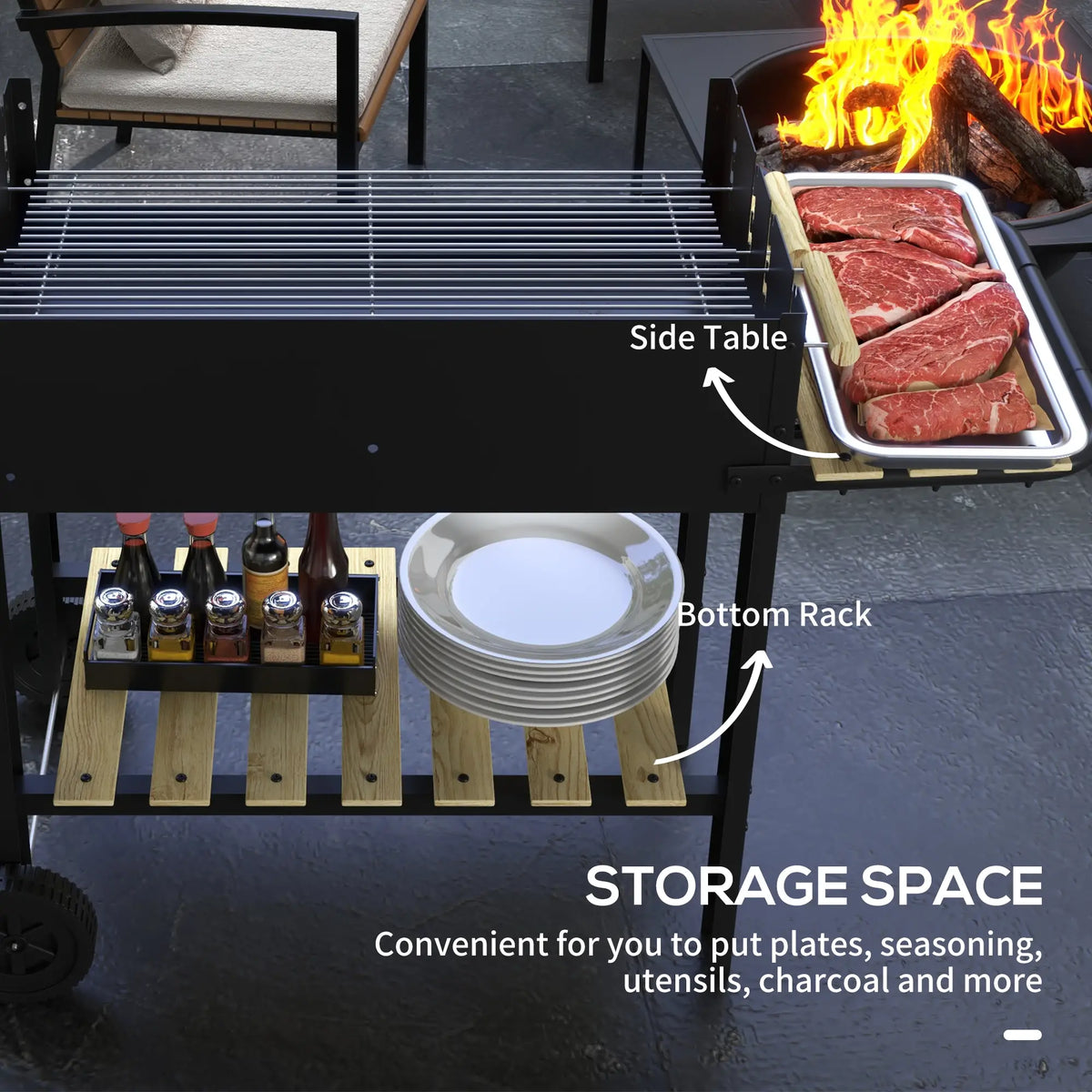 Charcoal Grill, Barbecue Trolley, Double Adjustable Grill, Black Charcoal BBQ Grils at Gallery Canada