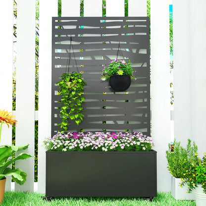 Metal Planter Box With Trellis, Raised Garden Bed With Privacy Screen