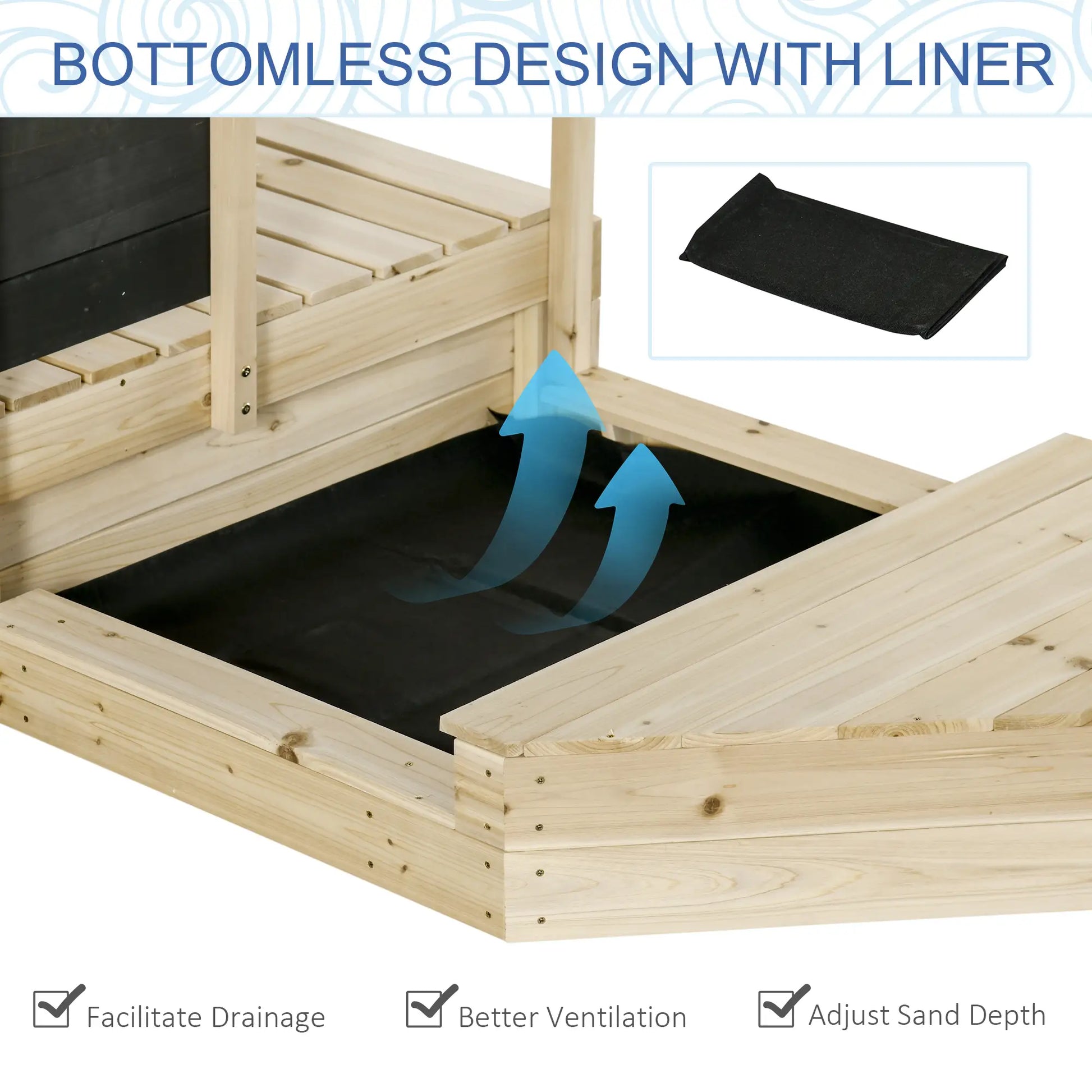 Kids Wooden Sandbox with Cover, Foldable Sandpit, Outdoor, Natural Wood Sandboxes & Accessories at Gallery Canada