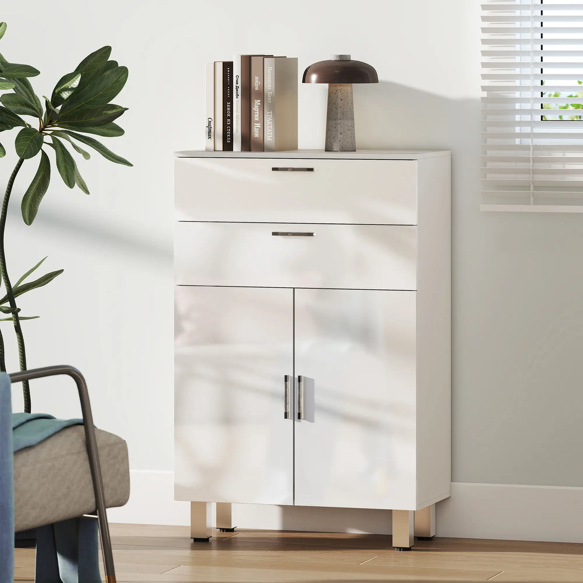 Bathroom Floor Cabinet, 2 High Gloss Drawers, White, White Freestanding Bathroom Cabinets at Gallery Canada