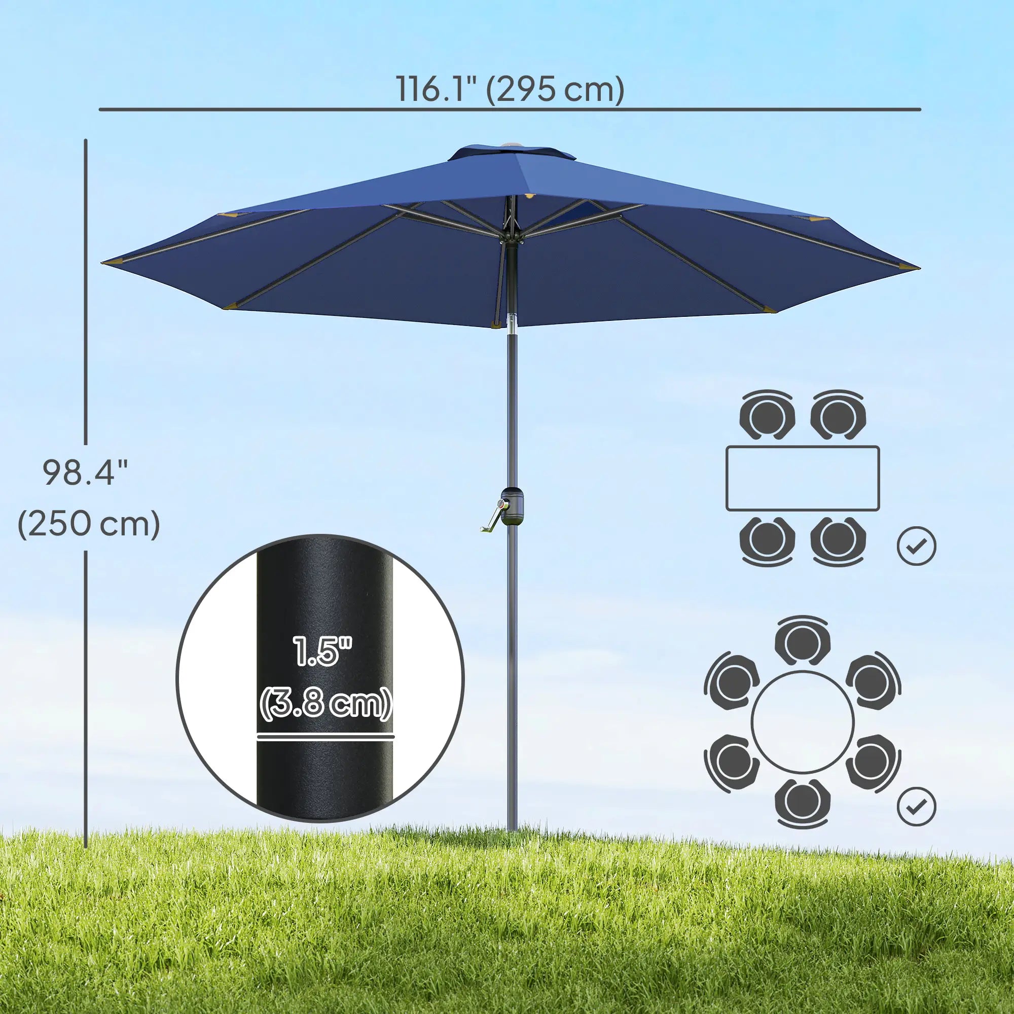 10' x 8' Round Market Umbrella, Crank Handle, Tilt, Blue Sun Umbrellas at Gallery Canada