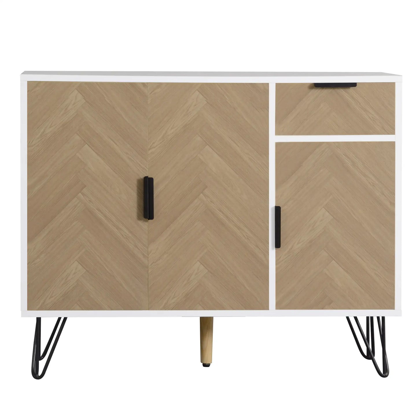 Storage Cabinet with Drawer, Adjustable Shelves, 35.5" L x 11.5" W x 28.5" H, White+Wood Storage Cabinets White, Wood at Gallery Canada