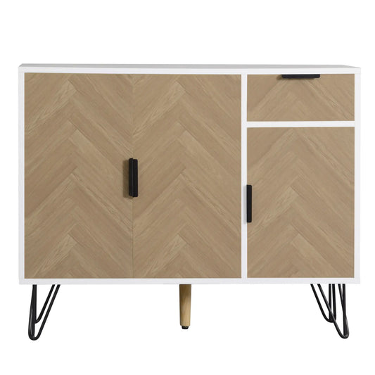 Storage Cabinet with Drawer, Adjustable Shelves, 35.5" L x 11.5" W x 28.5" H, White+Wood Storage Cabinets White, Wood at Gallery Canada