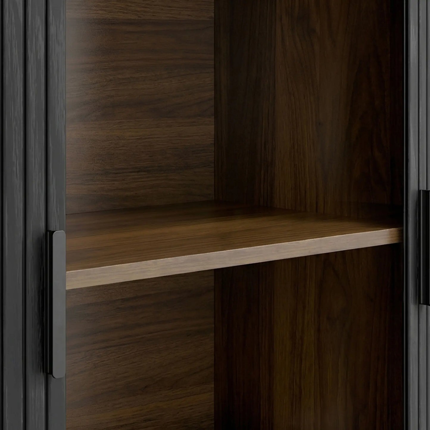 55" Buffet Bahut à Portes Coulissantes Cannetées, Noir