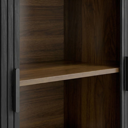55" Buffet Bahut à Portes Coulissantes Cannetées, Noir