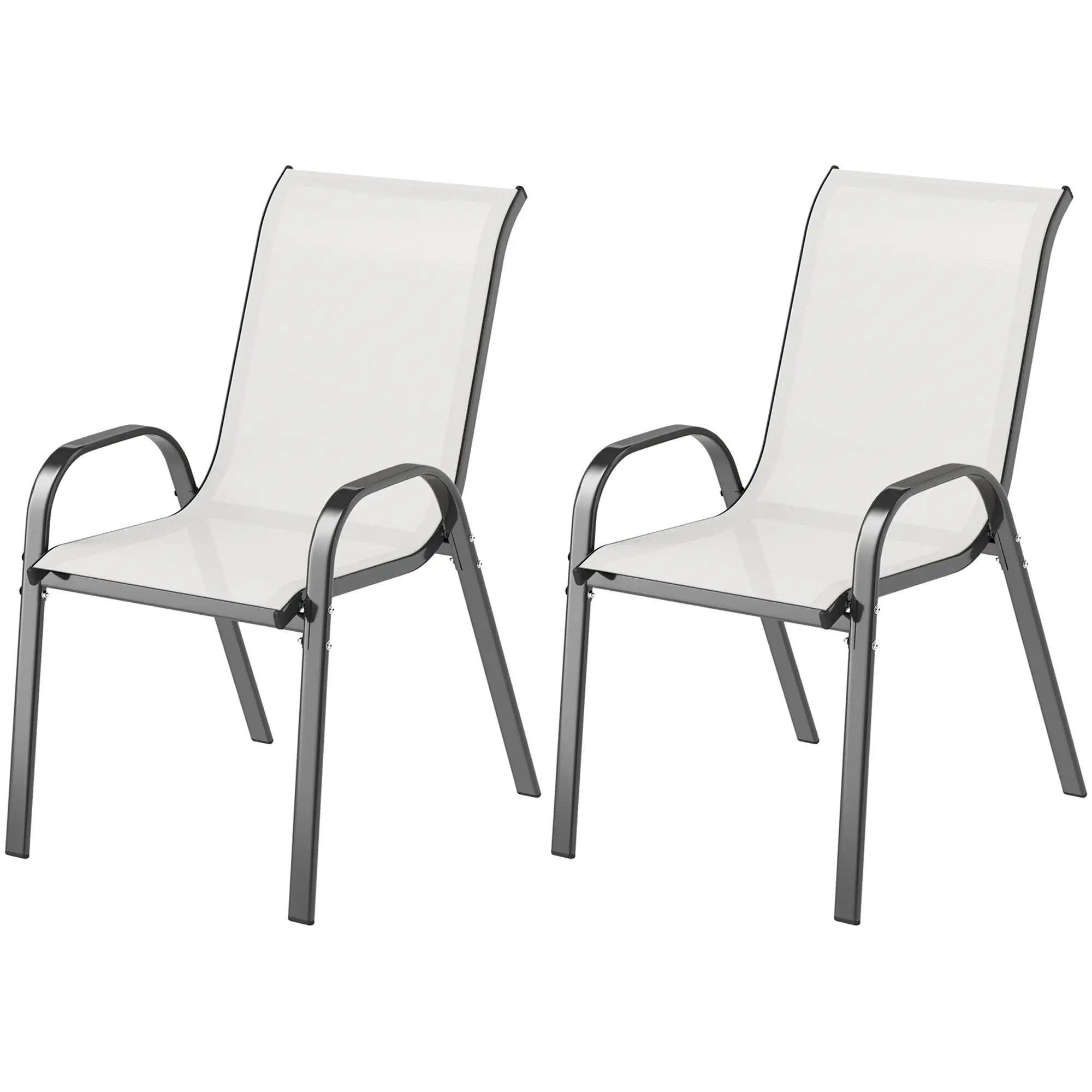 Set of 2 Outdoor Dining Chairs, Stackable, High Back, Light Grey Patio Chairs Light Grey at Gallery Canada