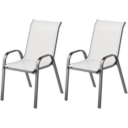 Set of 2 Outdoor Dining Chairs, Stackable, High Back, Light Grey Patio Chairs Light Grey at Gallery Canada