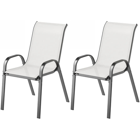 Set of 2 Outdoor Dining Chairs, Stackable, High Back, Light Grey Patio Chairs Light Grey at Gallery Canada