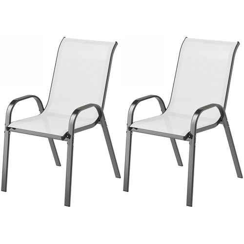Set of 2 Outdoor Dining Chairs, Stackable, High Back, Light Grey