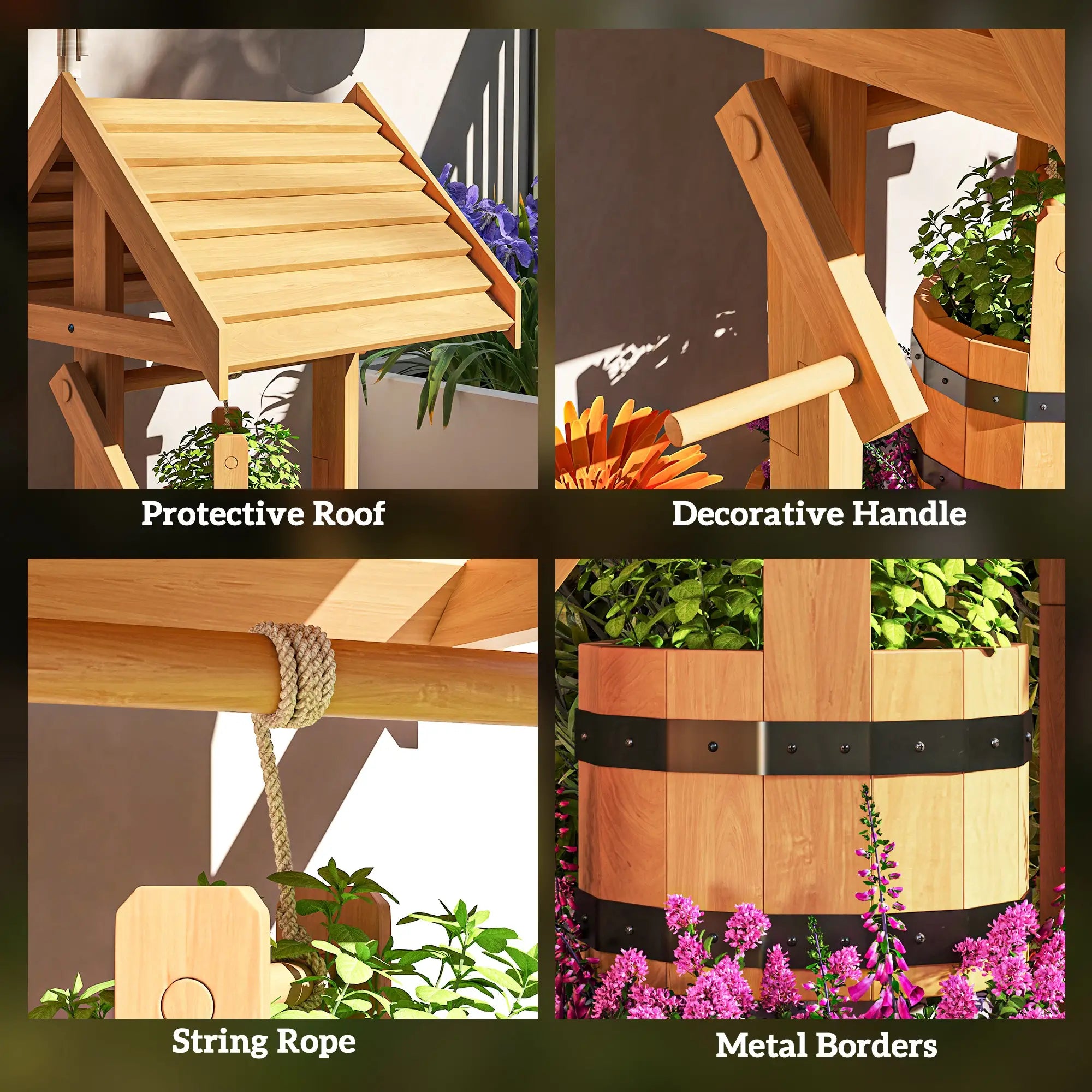 Wood Wishing Well Planter, Hanging Bucket, Drainage Hole, Orange Garden Decor at Gallery Canada