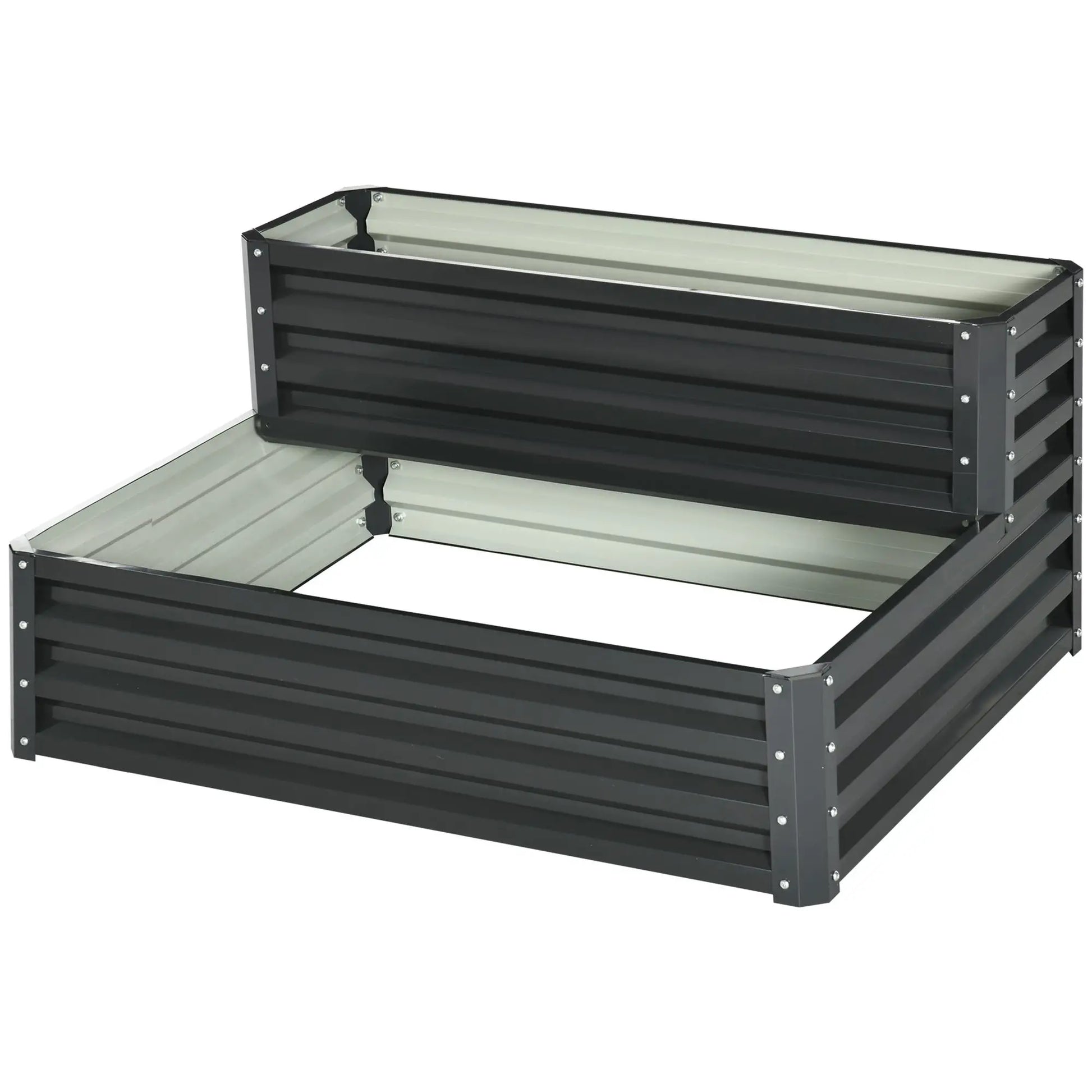 2 Tier Raised Garden Bed, 47" x 40" x 23", Galvanized Steel, Dark Grey Galvanized Planter Boxes at Gallery Canada